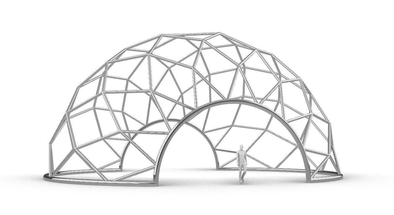 Diagonal Wireframe Dome Architectural Stand Alone Structure v1 3D model_8