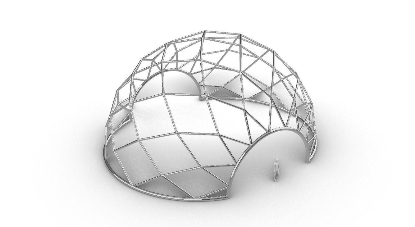 Diagonal Wireframe Dome Architectural Stand Alone Structure v1 3D model_29