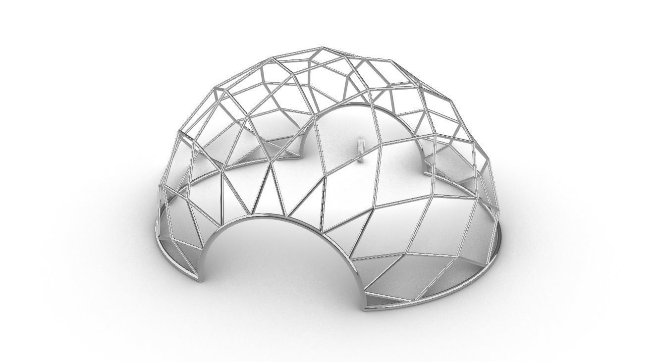 Diagonal Wireframe Dome Architectural Stand Alone Structure v1 3D model_33
