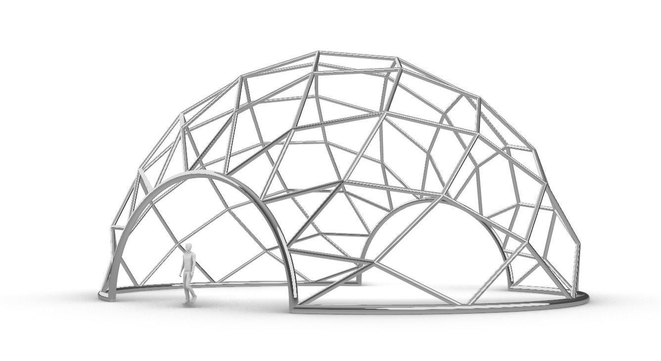 Diagonal Wireframe Dome Architectural Stand Alone Structure v1 3D model_4