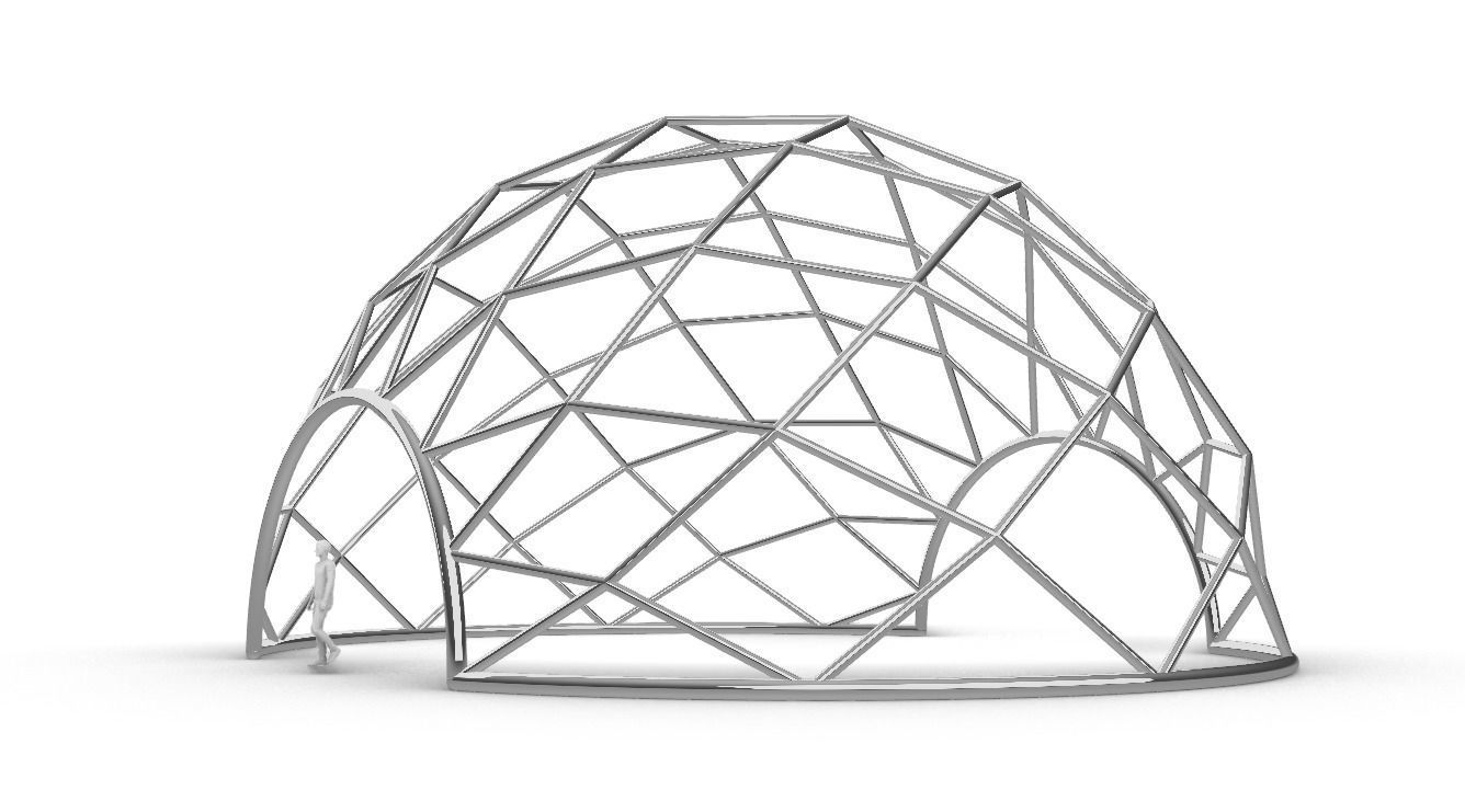 Diagonal Wireframe Dome Architectural Stand Alone Structure v1 3D model_6