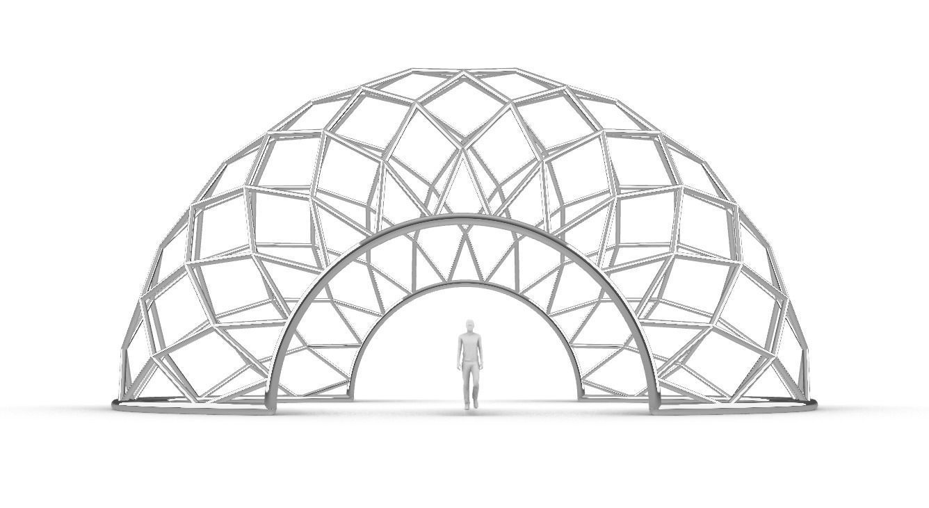 Diagonal Wireframe Dome Architectural Stand Alone Structure v2 3D model_2