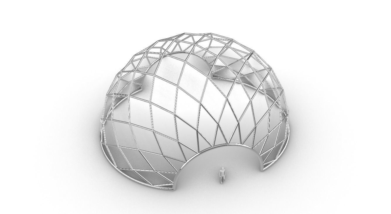 Diagonal Wireframe Dome Architectural Stand Alone Structure v2 3D model_60
