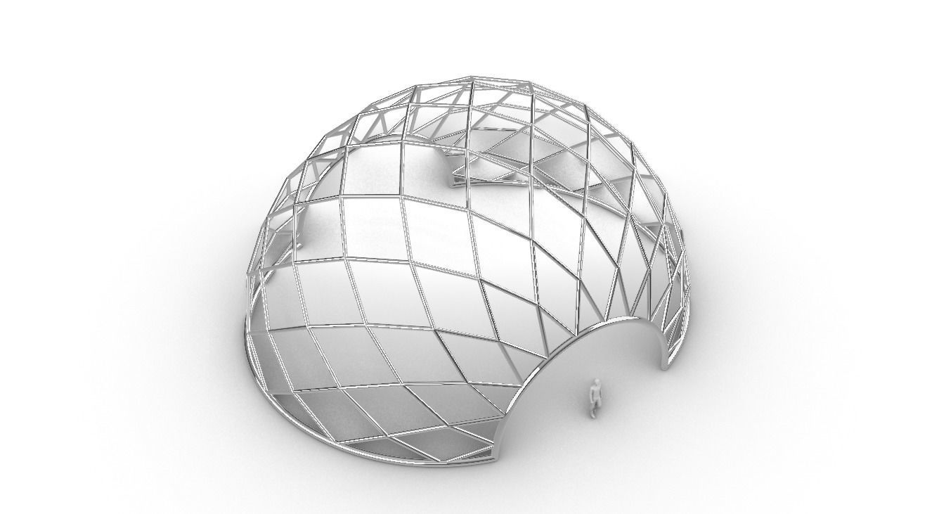 Diagonal Wireframe Dome Architectural Stand Alone Structure v2 3D model_71