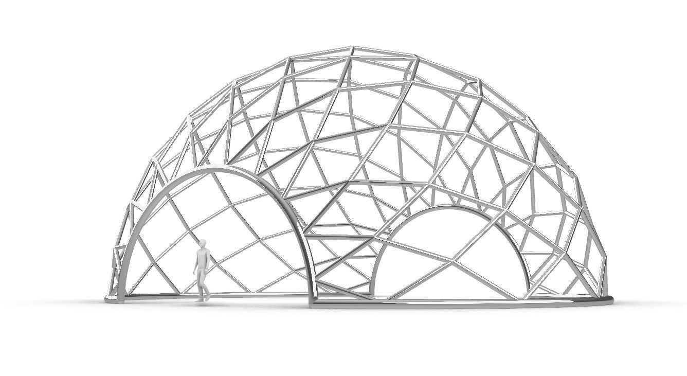 Diagonal Wireframe Dome Architectural Stand Alone Structure v2 3D model_1