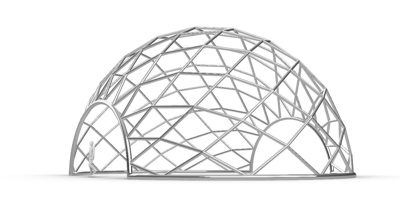 Diagonal Wireframe Dome Architectural Stand Alone Structure v2 3D model_13