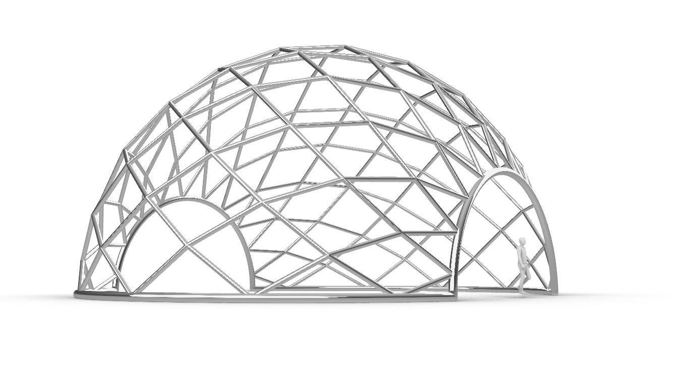 Diagonal Wireframe Dome Architectural Stand Alone Structure v2 3D model_3