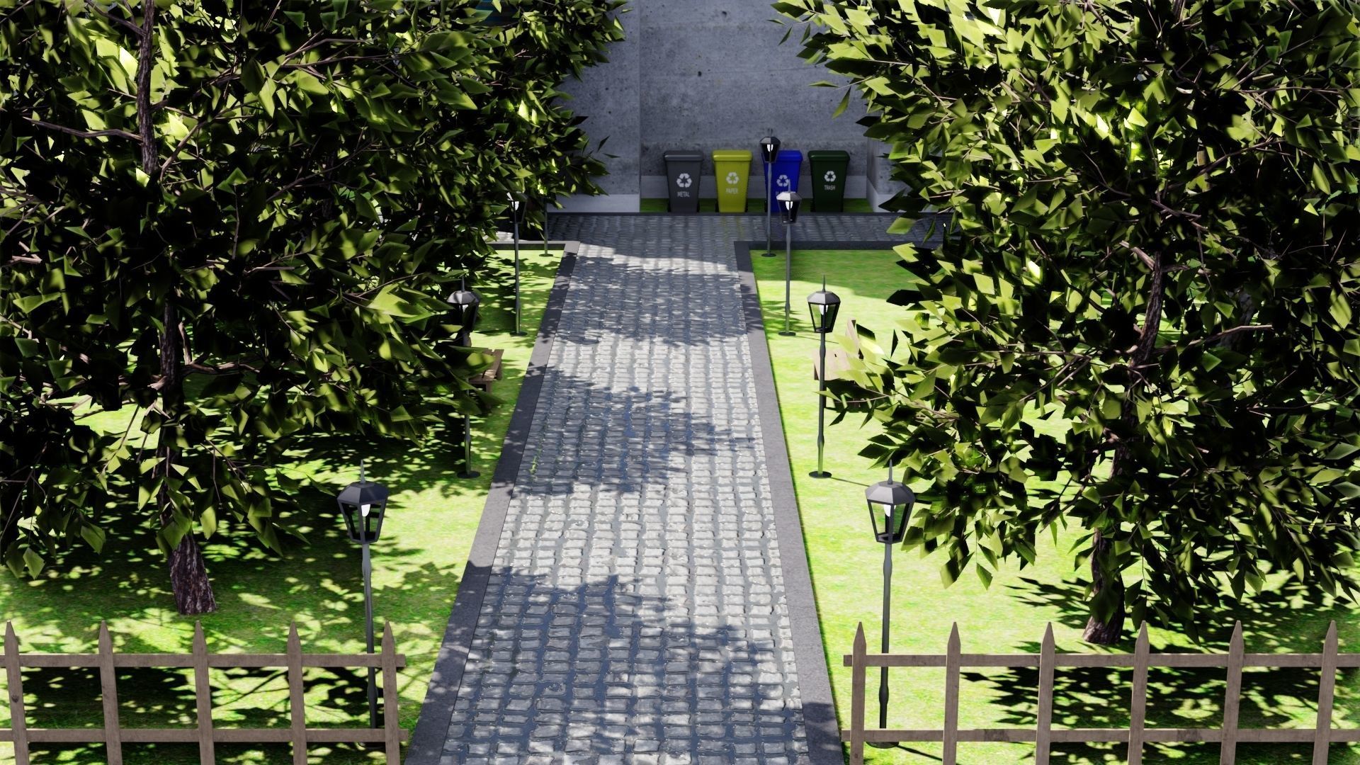 Neighborhood 3D model apartment building with trees surroundi... Low-poly 3D model_12