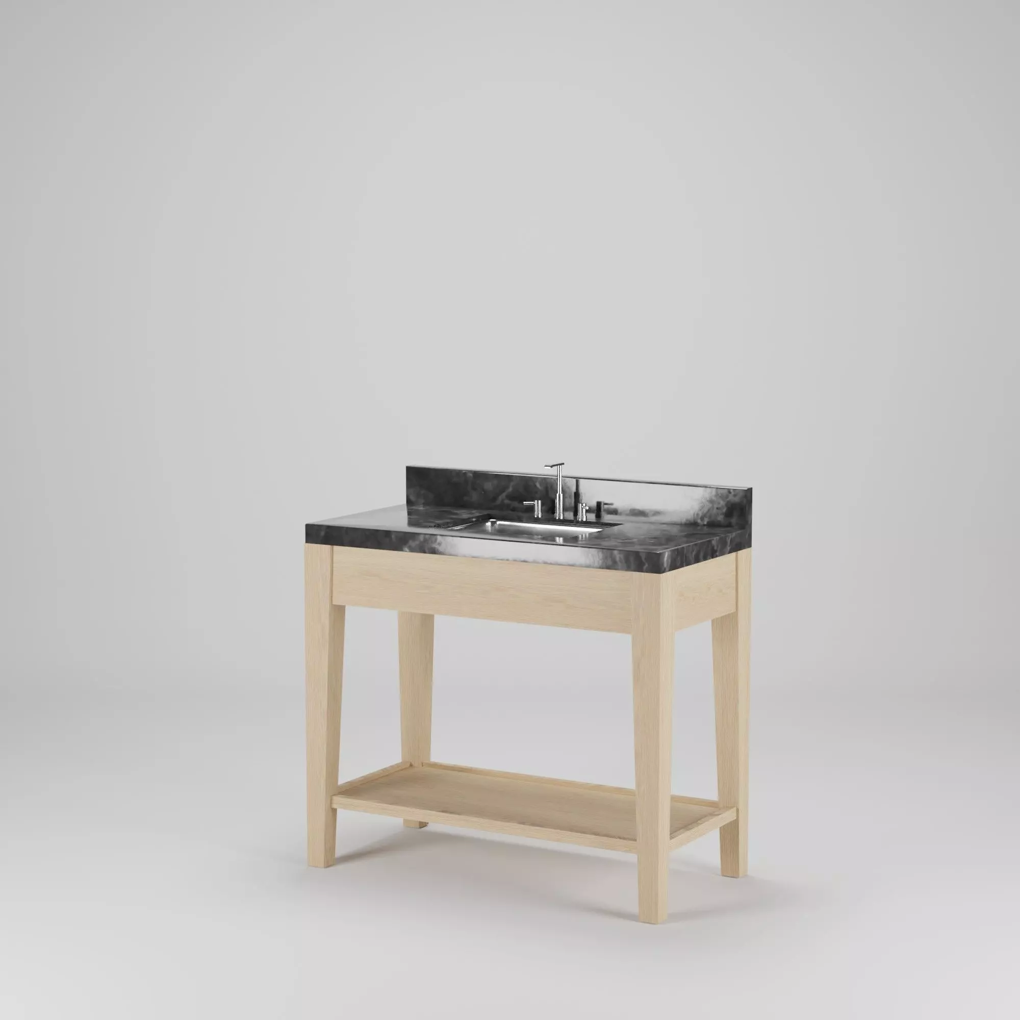Wood and Marble Washing Table Low-poly 3D model