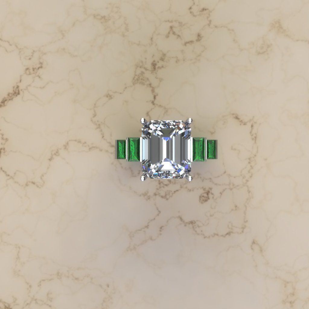 Diamond and Emerald Ring 3D print model_1