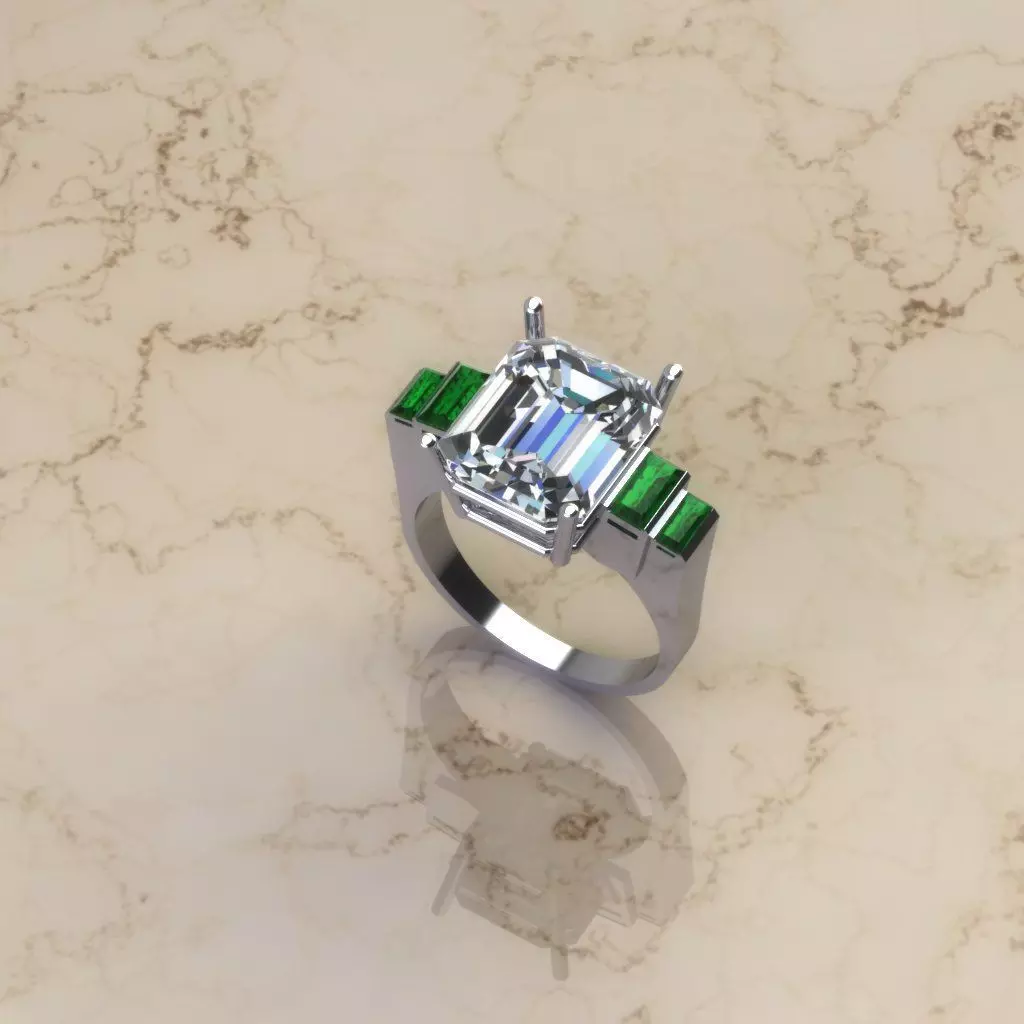 Diamond and Emerald Ring 3D print model_0