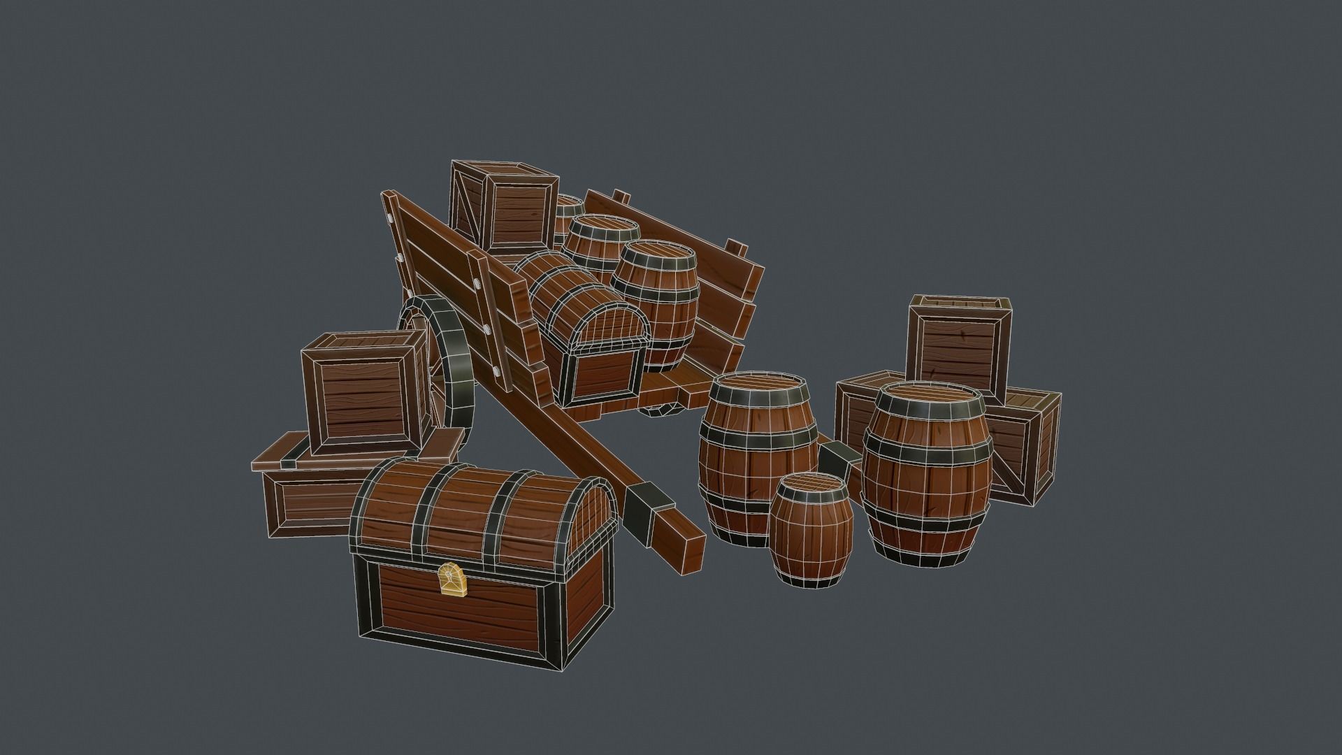 Stylized Medieval Caravan set Low-poly 3D model_1