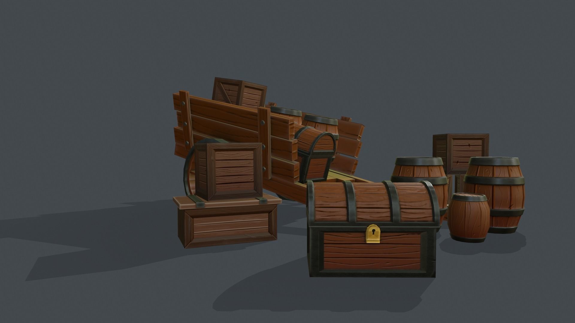 Stylized Medieval Caravan set Low-poly 3D model_3