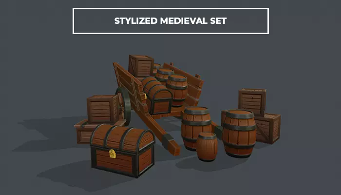 Stylized Medieval Caravan set Low-poly 3D model_0