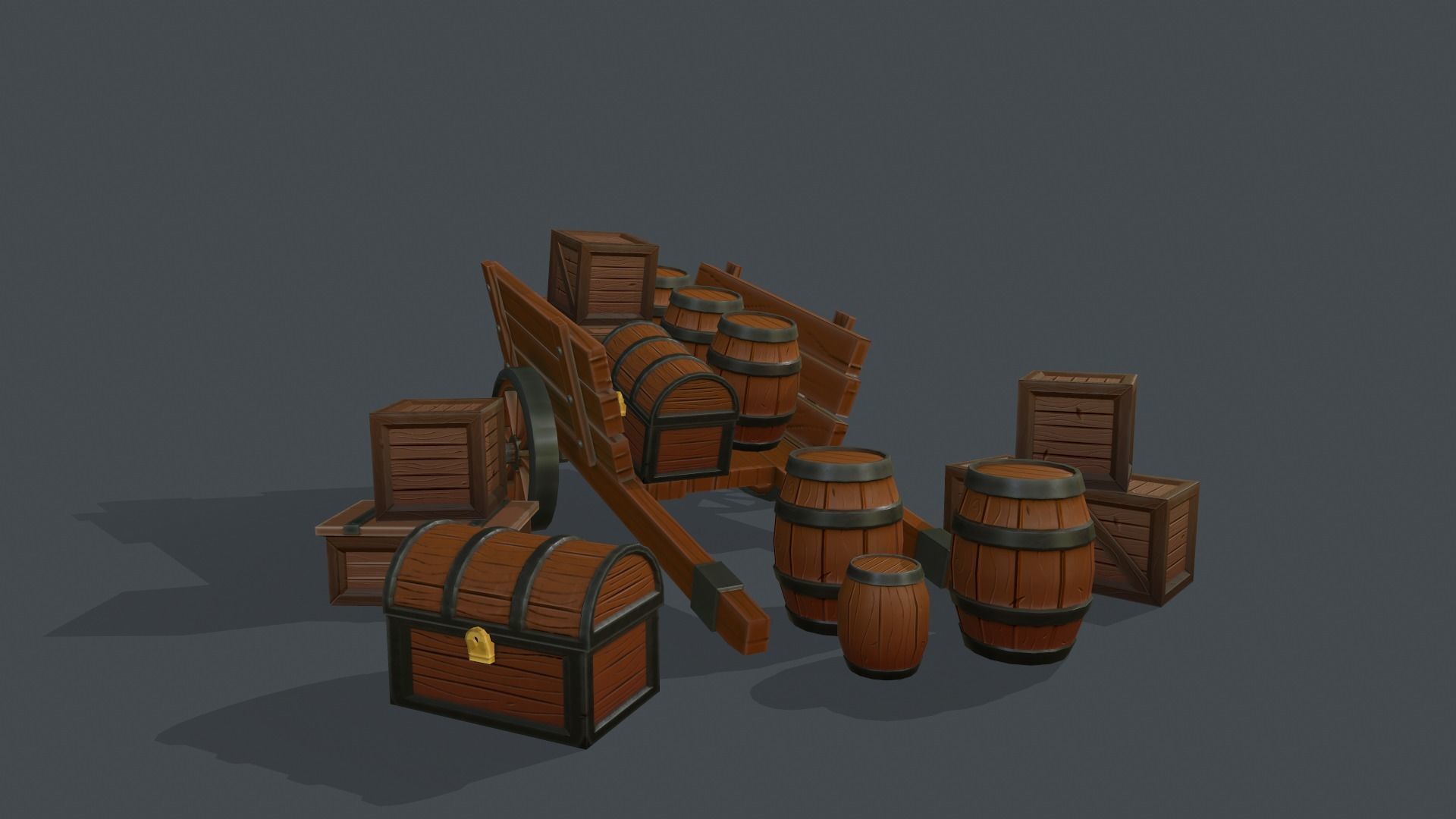 Stylized Medieval Caravan set Low-poly 3D model_2