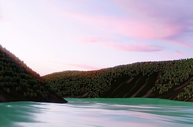 Landscape Model 3D lake in mountains Free low-poly 3D model