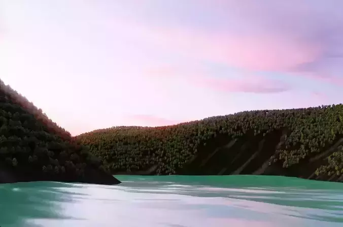 Landscape Model 3D lake in mountains