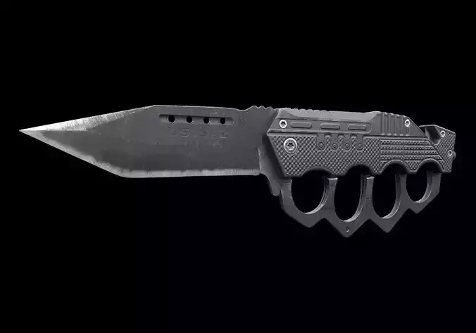 Black folding knuckle knife Low-poly 3D model