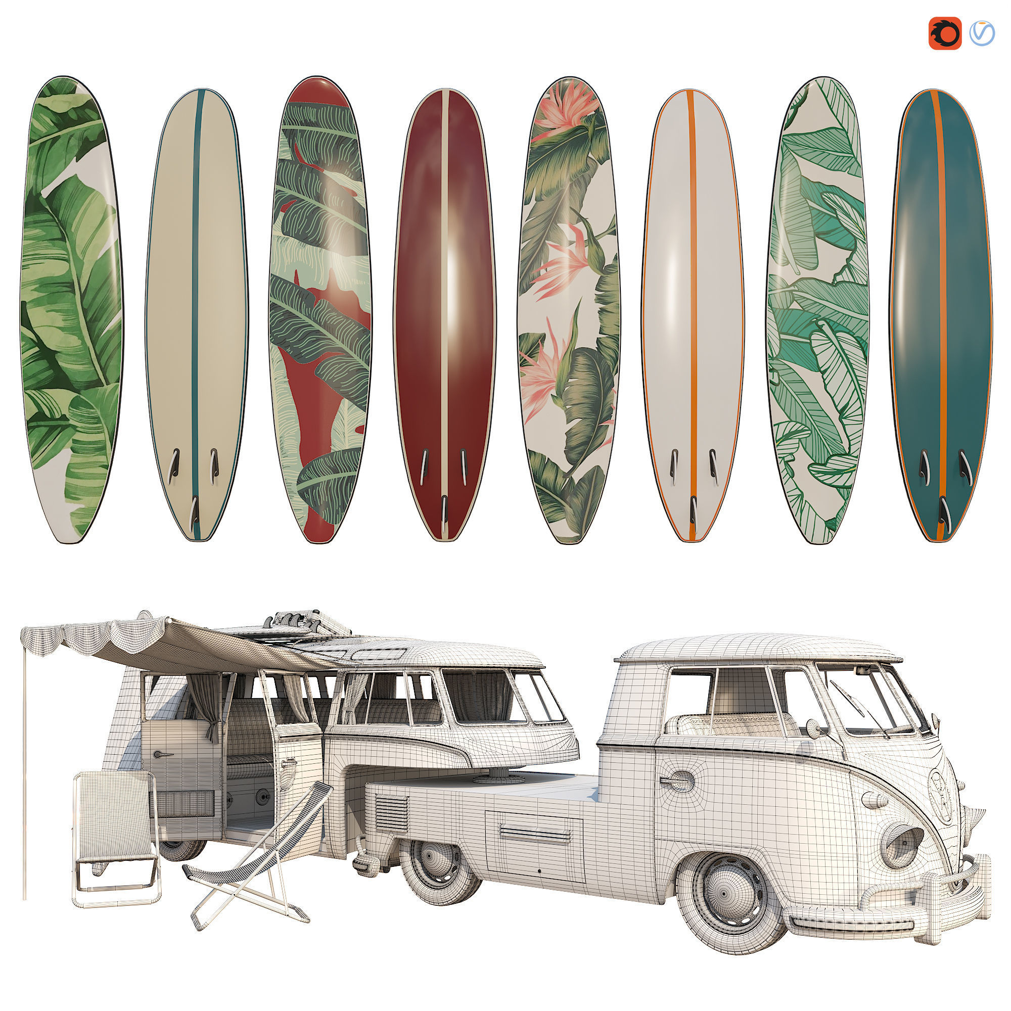 Volkswagen Camper T1 Surfing  3D model_3