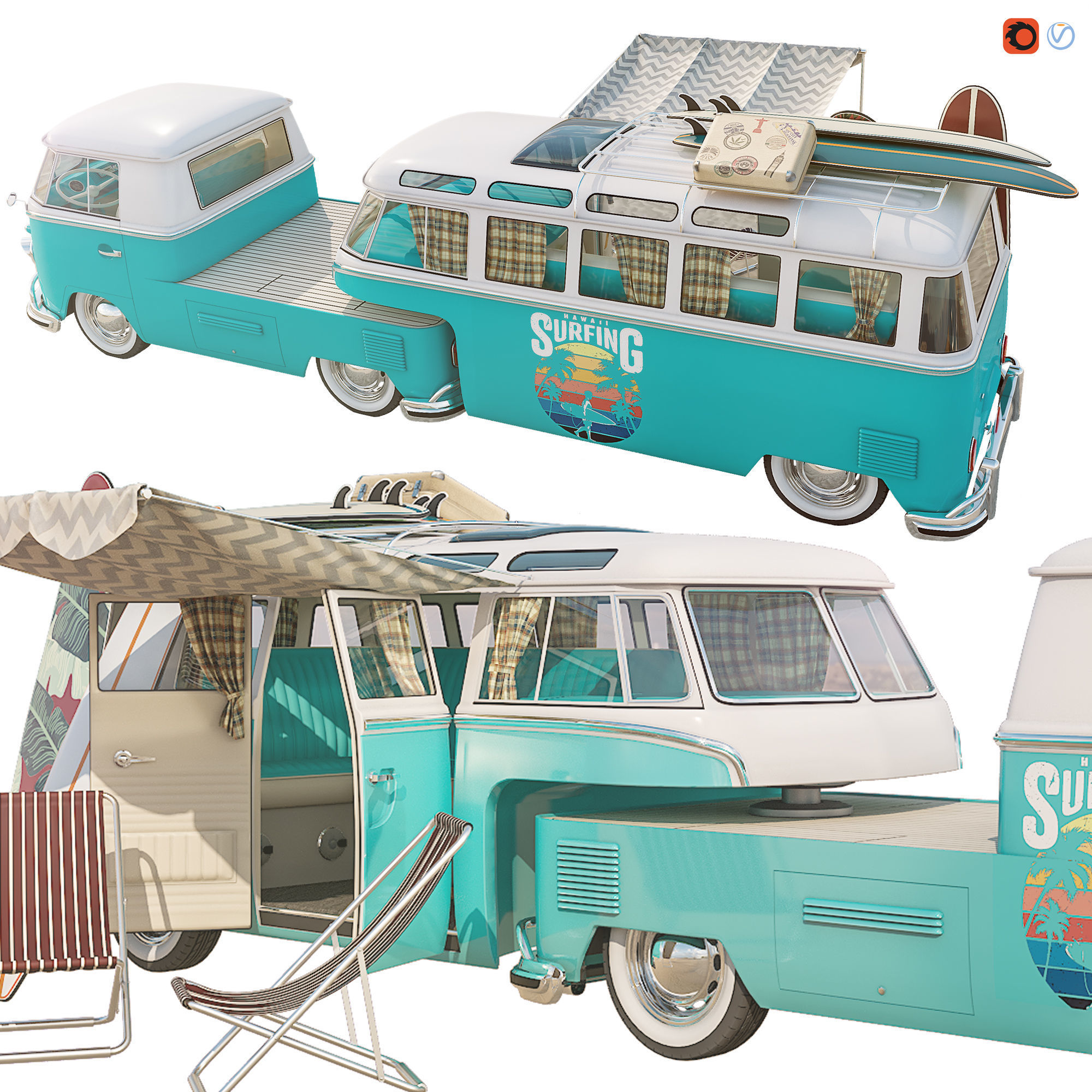 Volkswagen Camper T1 Surfing  3D model_1