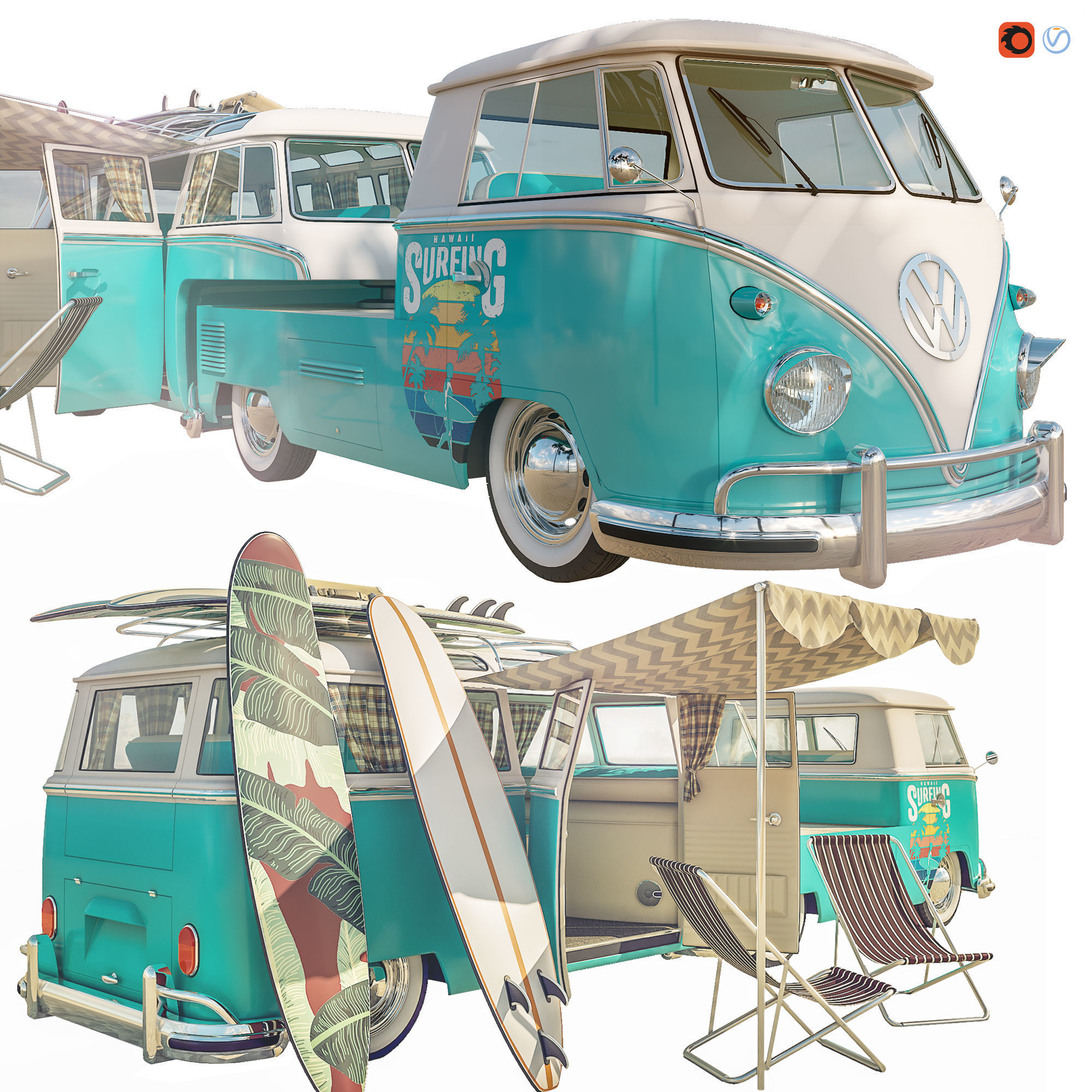 Volkswagen Camper T1 Surfing  3D model_11