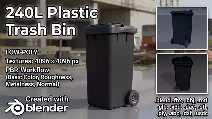 Black Plastic Waste Bin 240 Liters 1075x515x582 