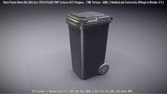 Black Plastic Waste Bin 240 Liters 1075x515x582 