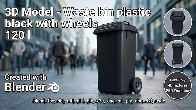 Black Plastic Waste Bin 120 Liters 945x393x480