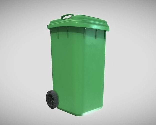 Green Plastic Waste Bin 240 Liters 1075x515x582 Low-poly 3D model