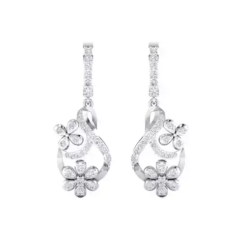 Earrings-1192 rose gold diamond flower dangle earrings 3D print model