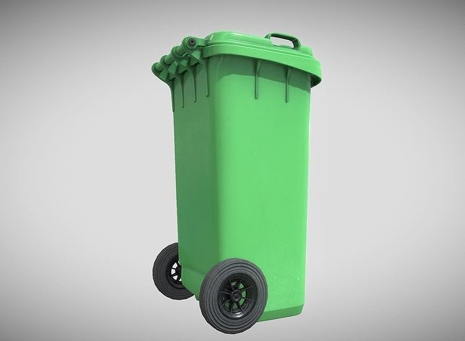 Green Plastic Waste Bin 120 Liters 945x393x480 Low-poly 3D model