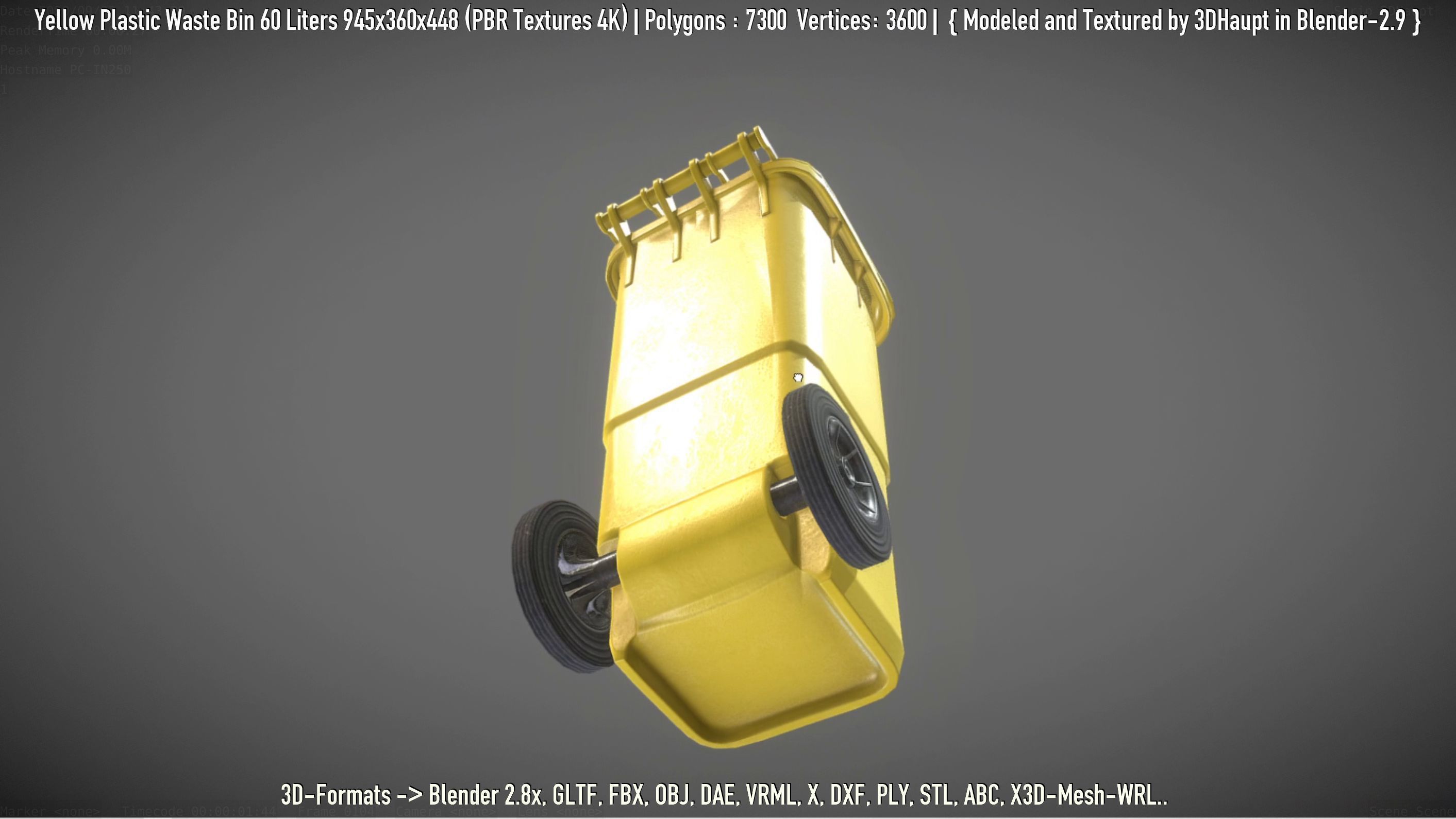 Yellow Plastic Waste Bin 60 Liters 945x360x448 Low-poly 3D model_78