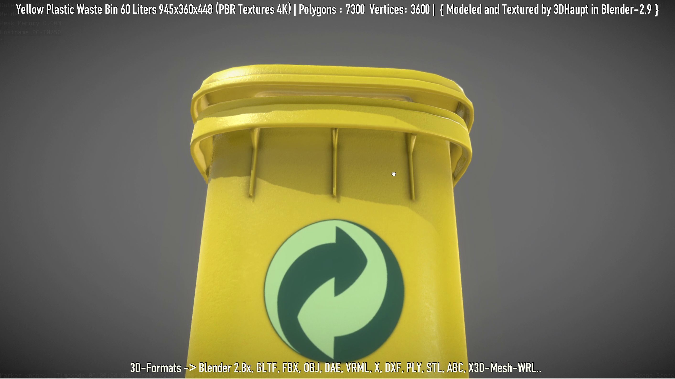 Yellow Plastic Waste Bin 60 Liters 945x360x448 Low-poly 3D model_93