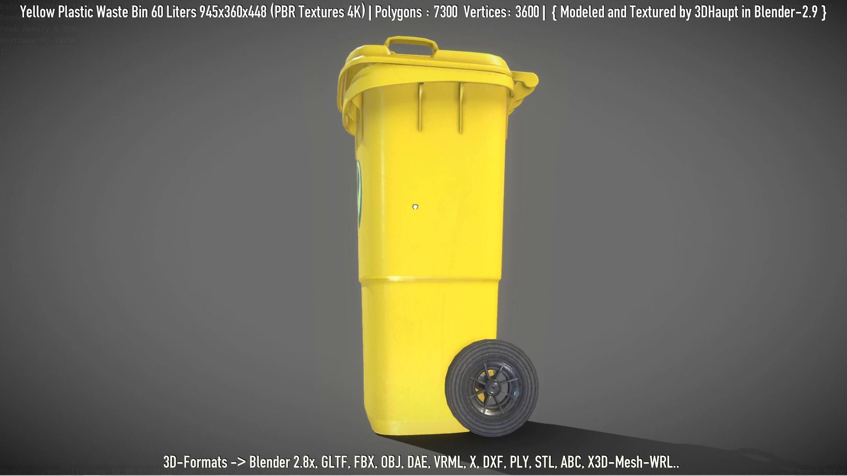 Yellow Plastic Waste Bin 60 Liters 945x360x448 Low-poly 3D model_33