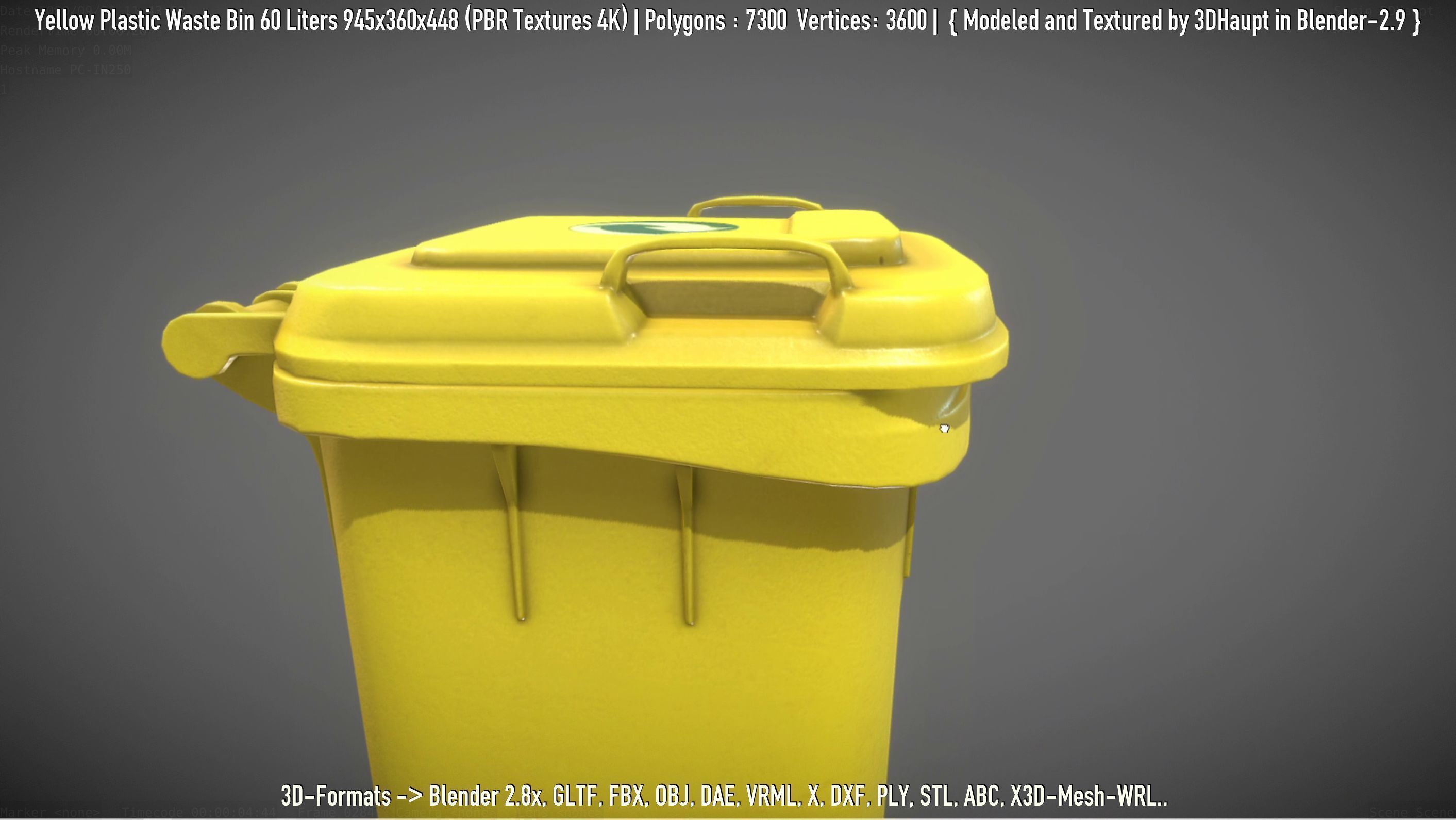 Yellow Plastic Waste Bin 60 Liters 945x360x448 Low-poly 3D model_46