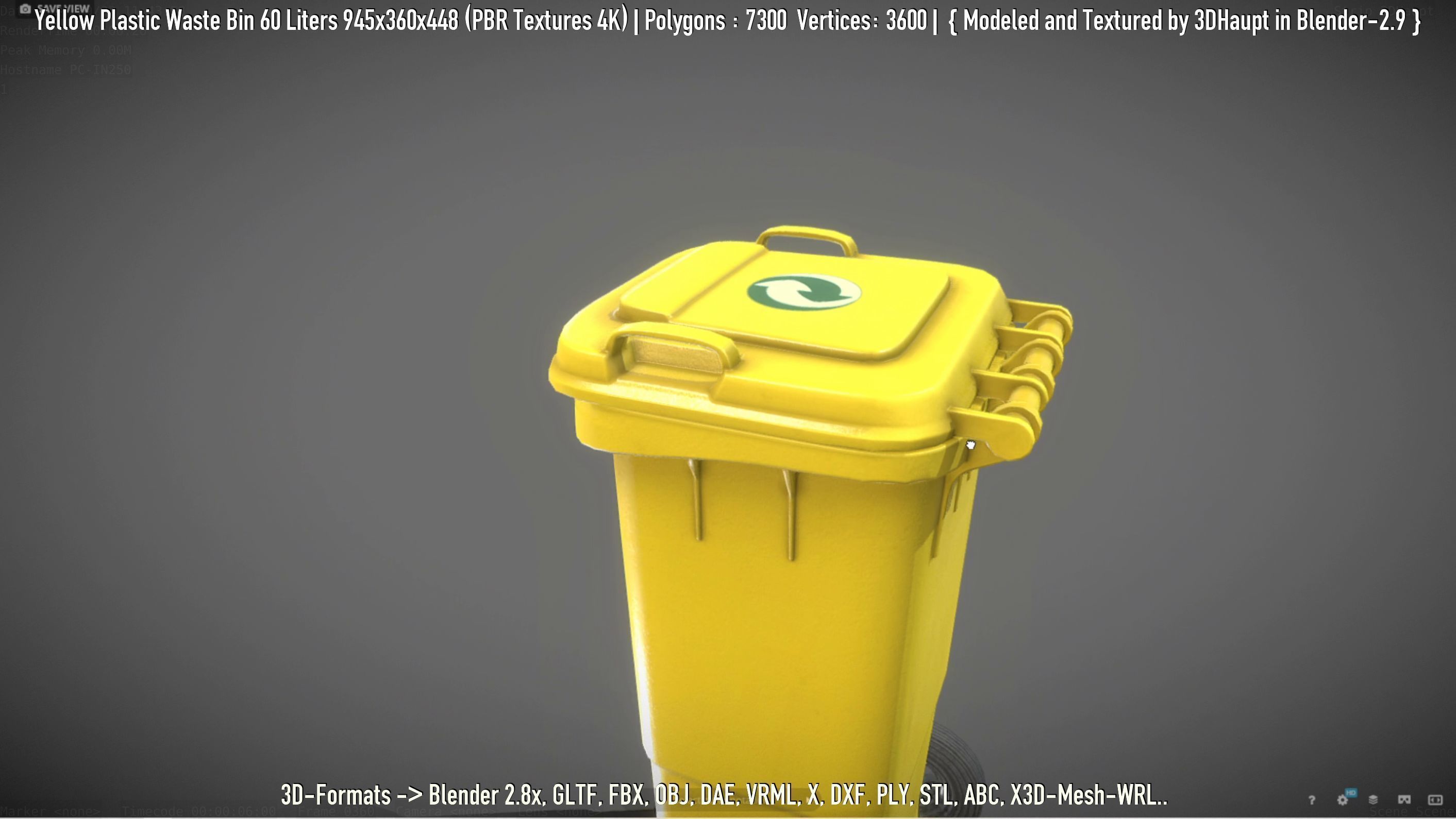 Yellow Plastic Waste Bin 60 Liters 945x360x448 Low-poly 3D model_92