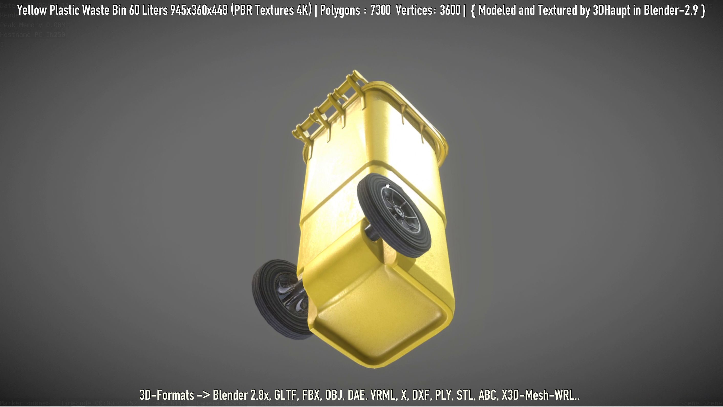 Yellow Plastic Waste Bin 60 Liters 945x360x448 Low-poly 3D model_100