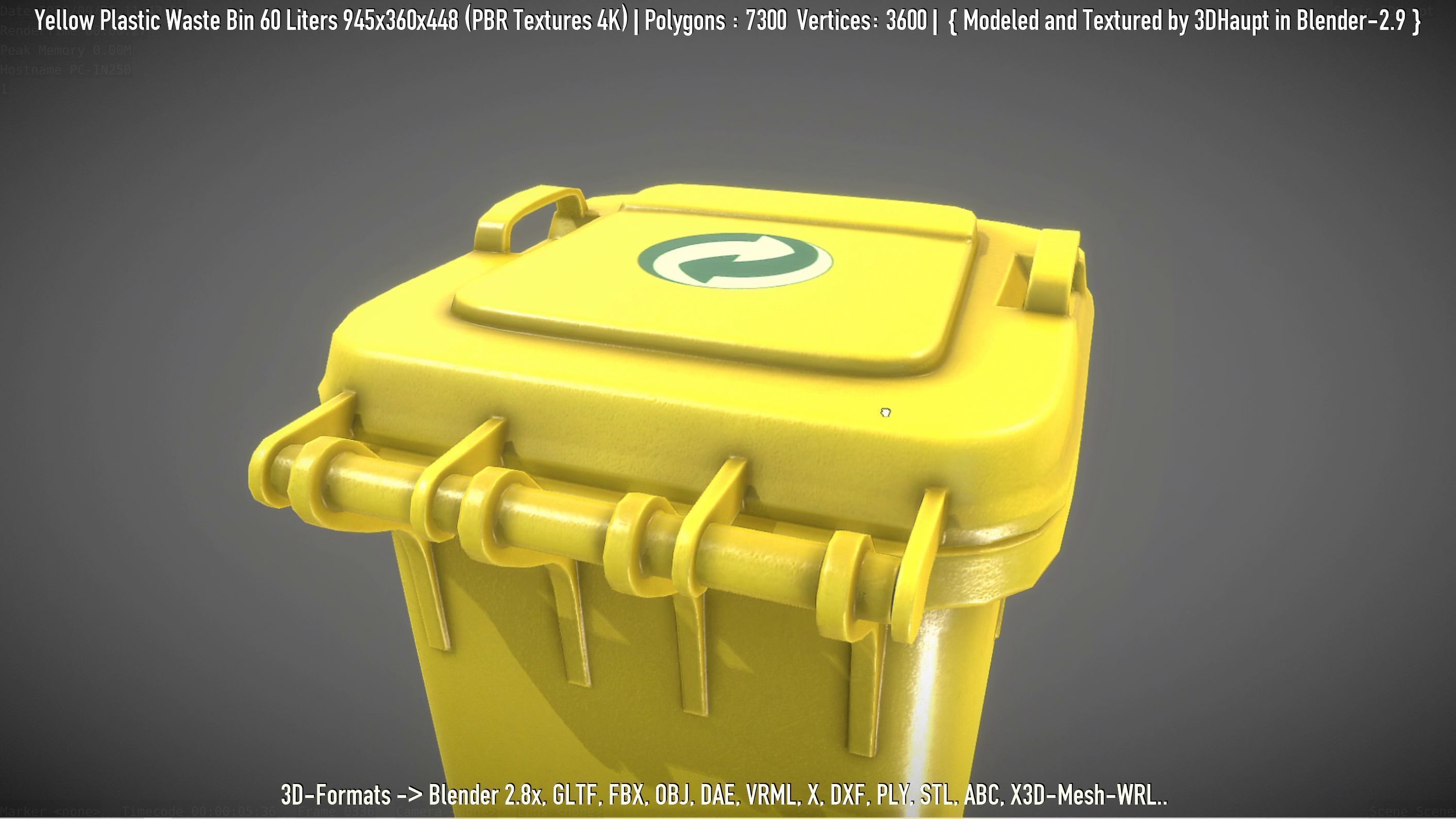 Yellow Plastic Waste Bin 60 Liters 945x360x448 Low-poly 3D model_53