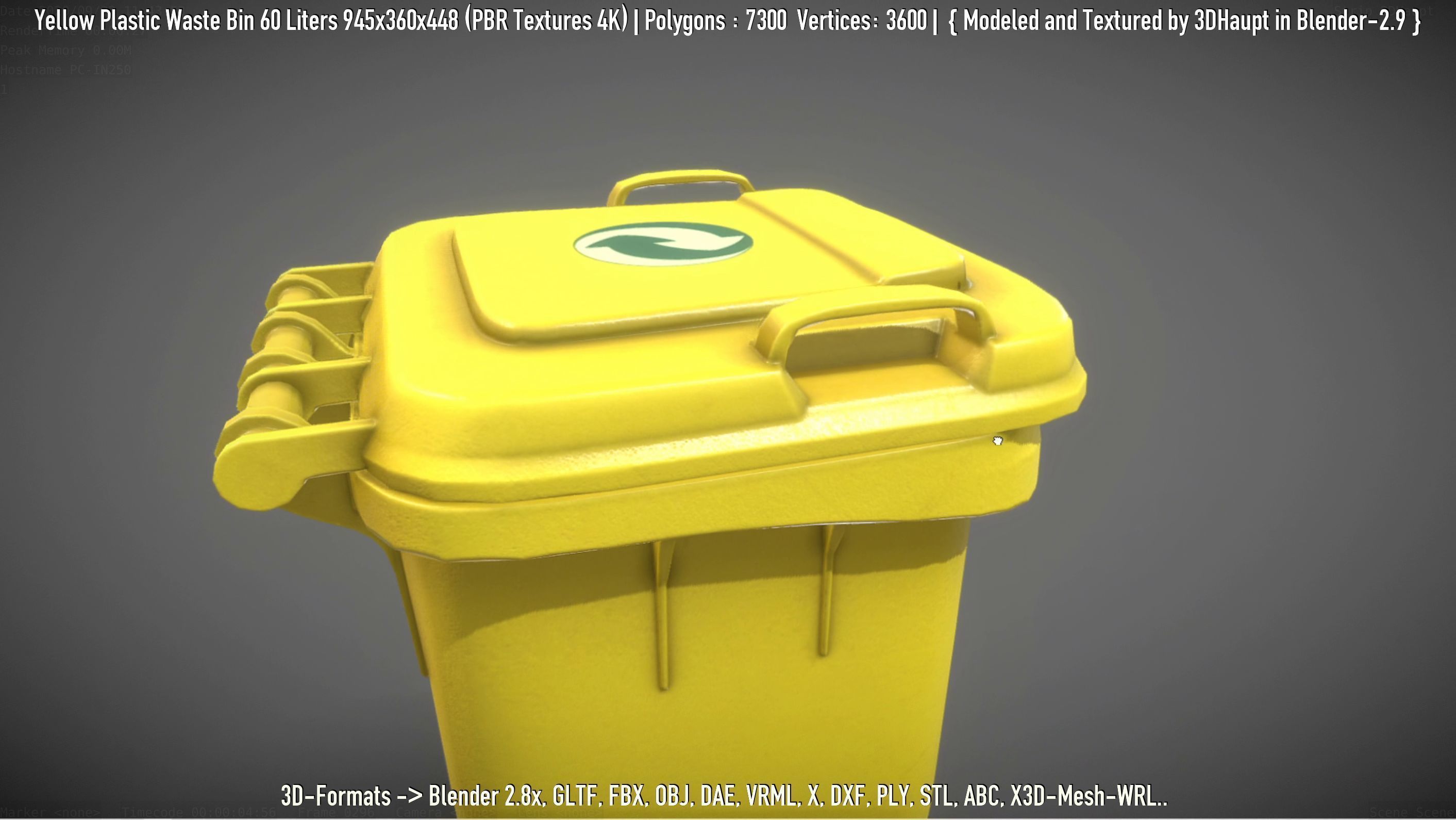 Yellow Plastic Waste Bin 60 Liters 945x360x448 Low-poly 3D model_20