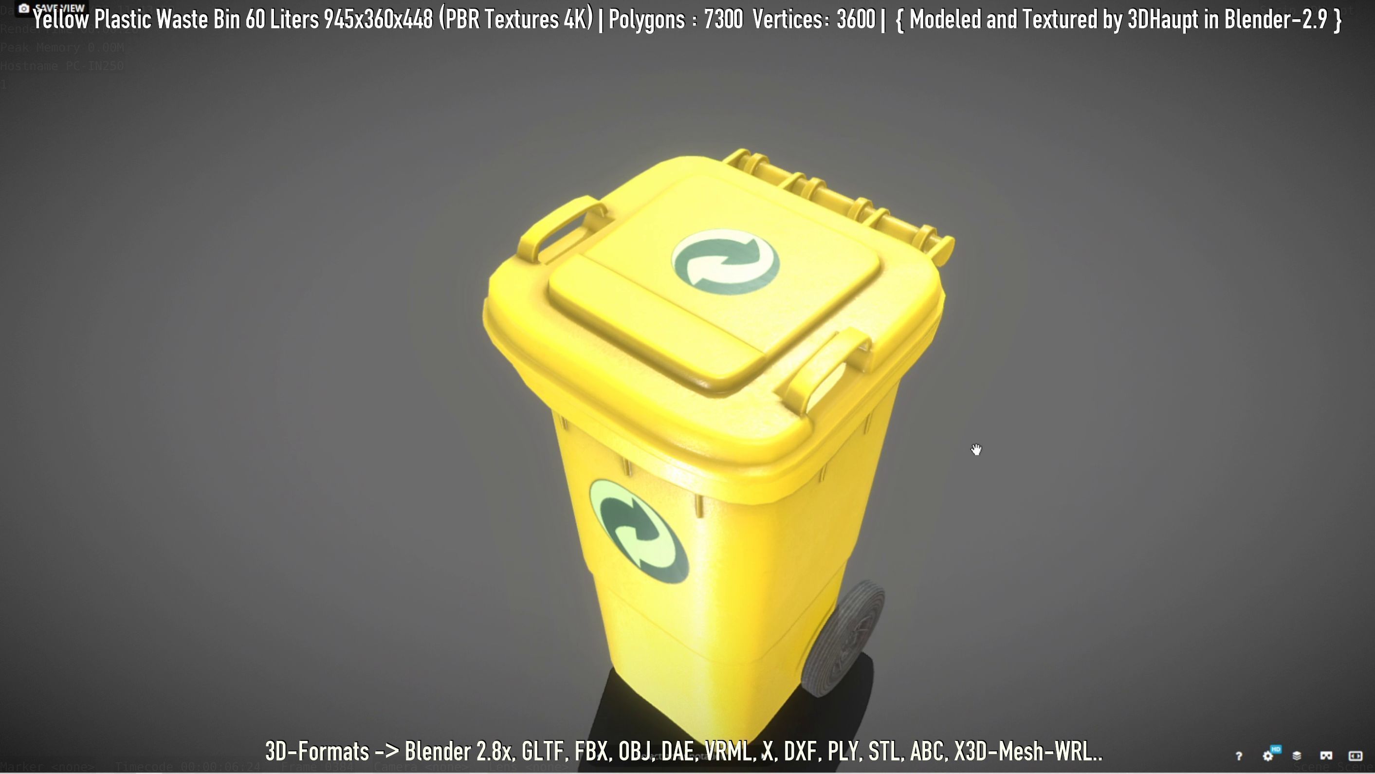 Yellow Plastic Waste Bin 60 Liters 945x360x448 Low-poly 3D model_56