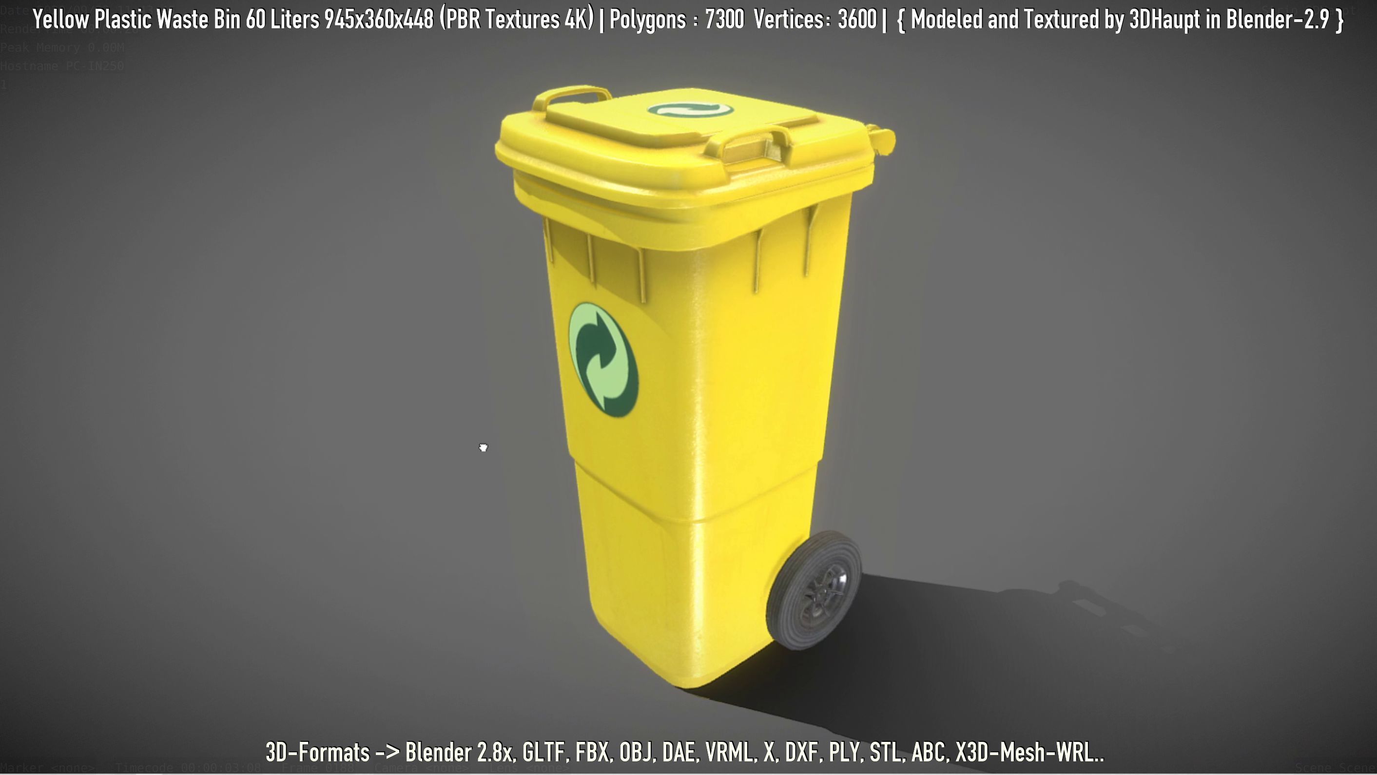 Yellow Plastic Waste Bin 60 Liters 945x360x448 Low-poly 3D model_37