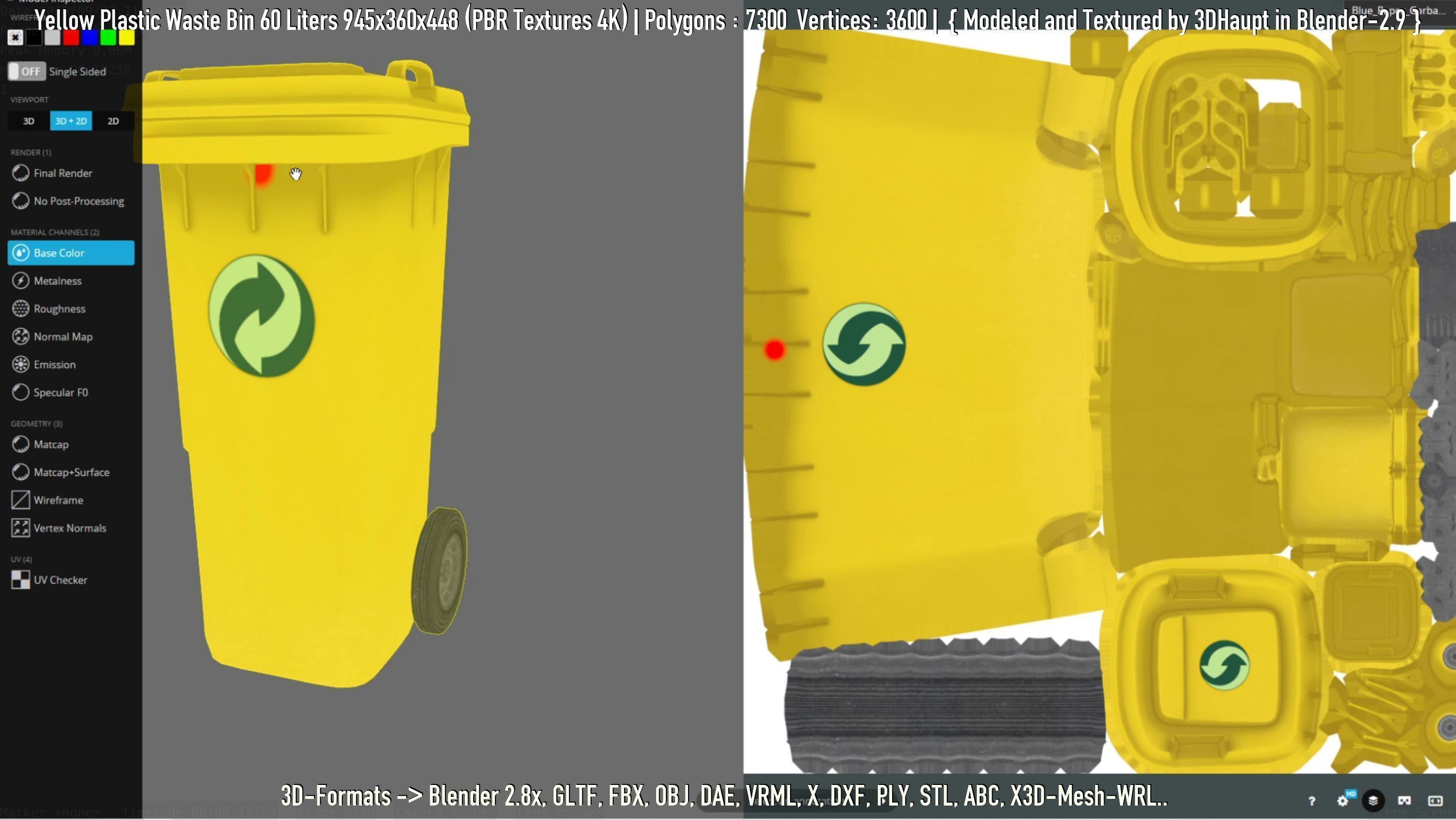 Yellow Plastic Waste Bin 60 Liters 945x360x448 Low-poly 3D model_3