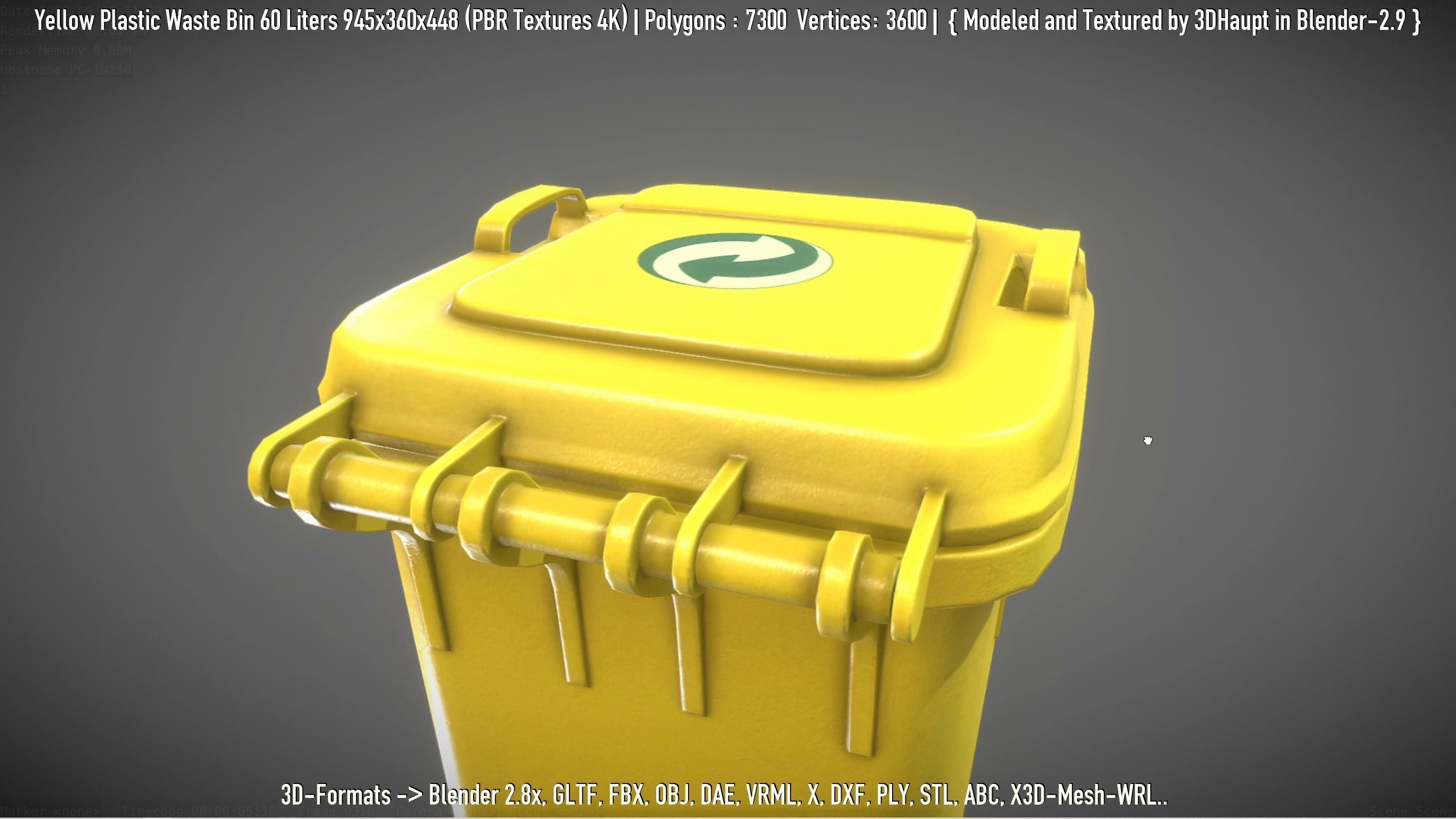 Yellow Plastic Waste Bin 60 Liters 945x360x448 Low-poly 3D model_22