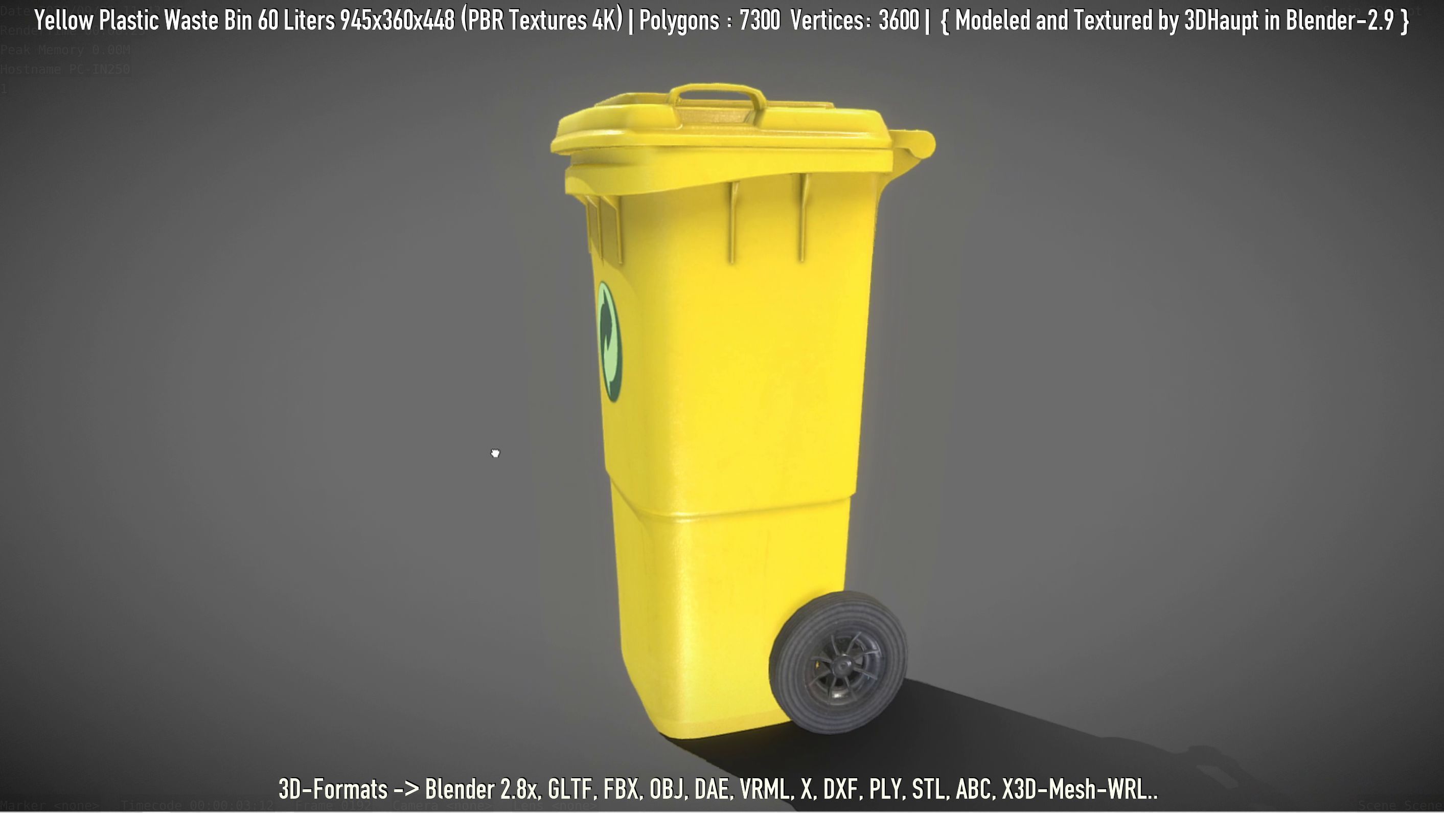 Yellow Plastic Waste Bin 60 Liters 945x360x448 Low-poly 3D model_82