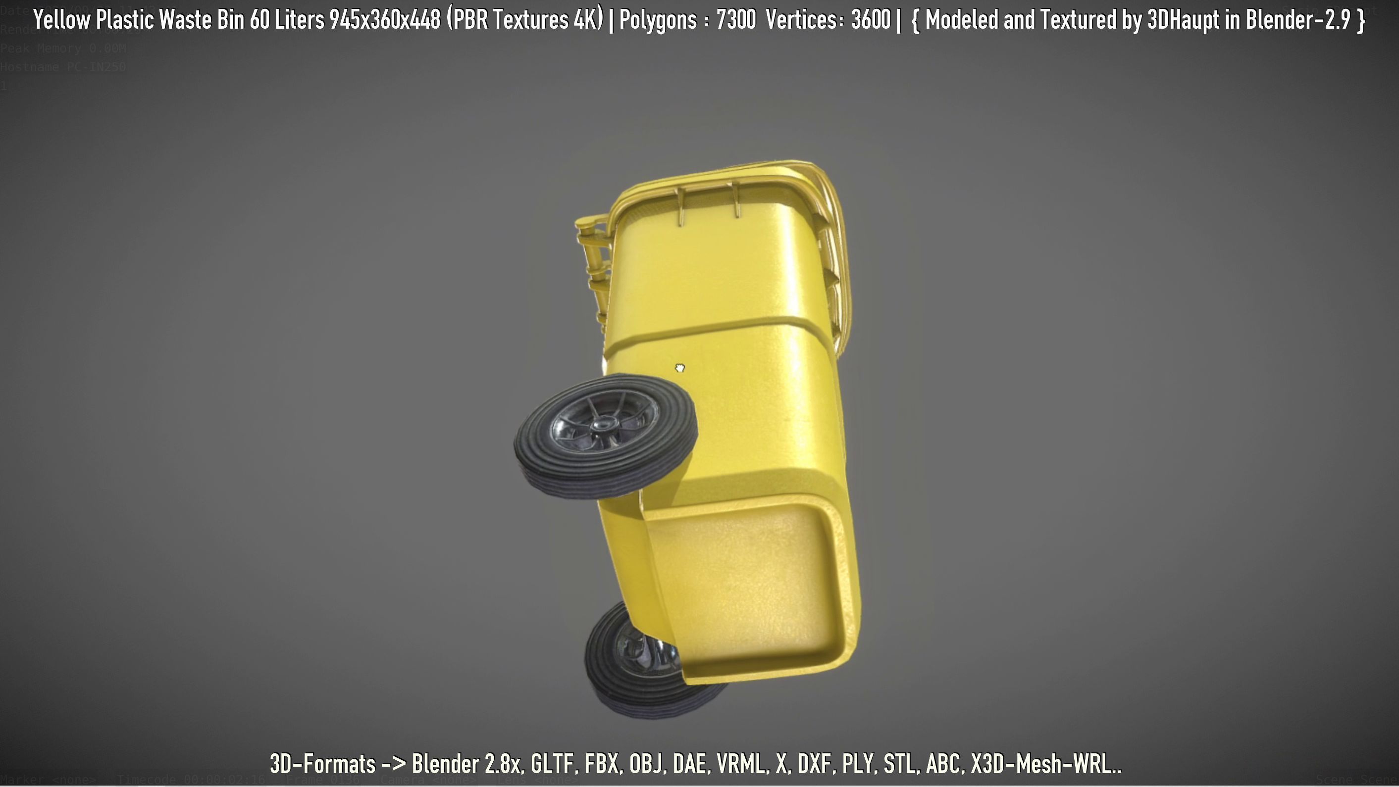 Yellow Plastic Waste Bin 60 Liters 945x360x448 Low-poly 3D model_101