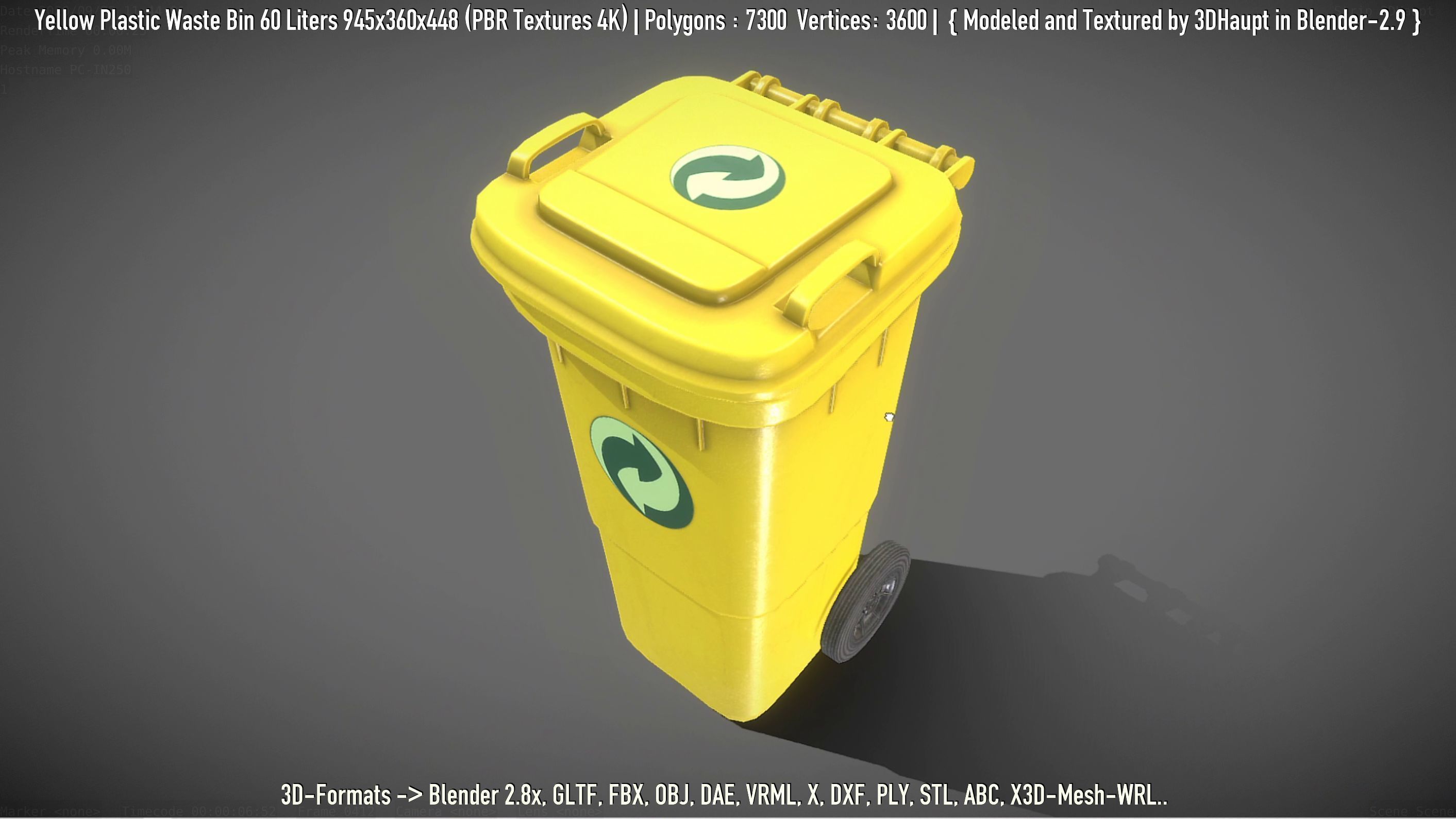 Yellow Plastic Waste Bin 60 Liters 945x360x448 Low-poly 3D model_45