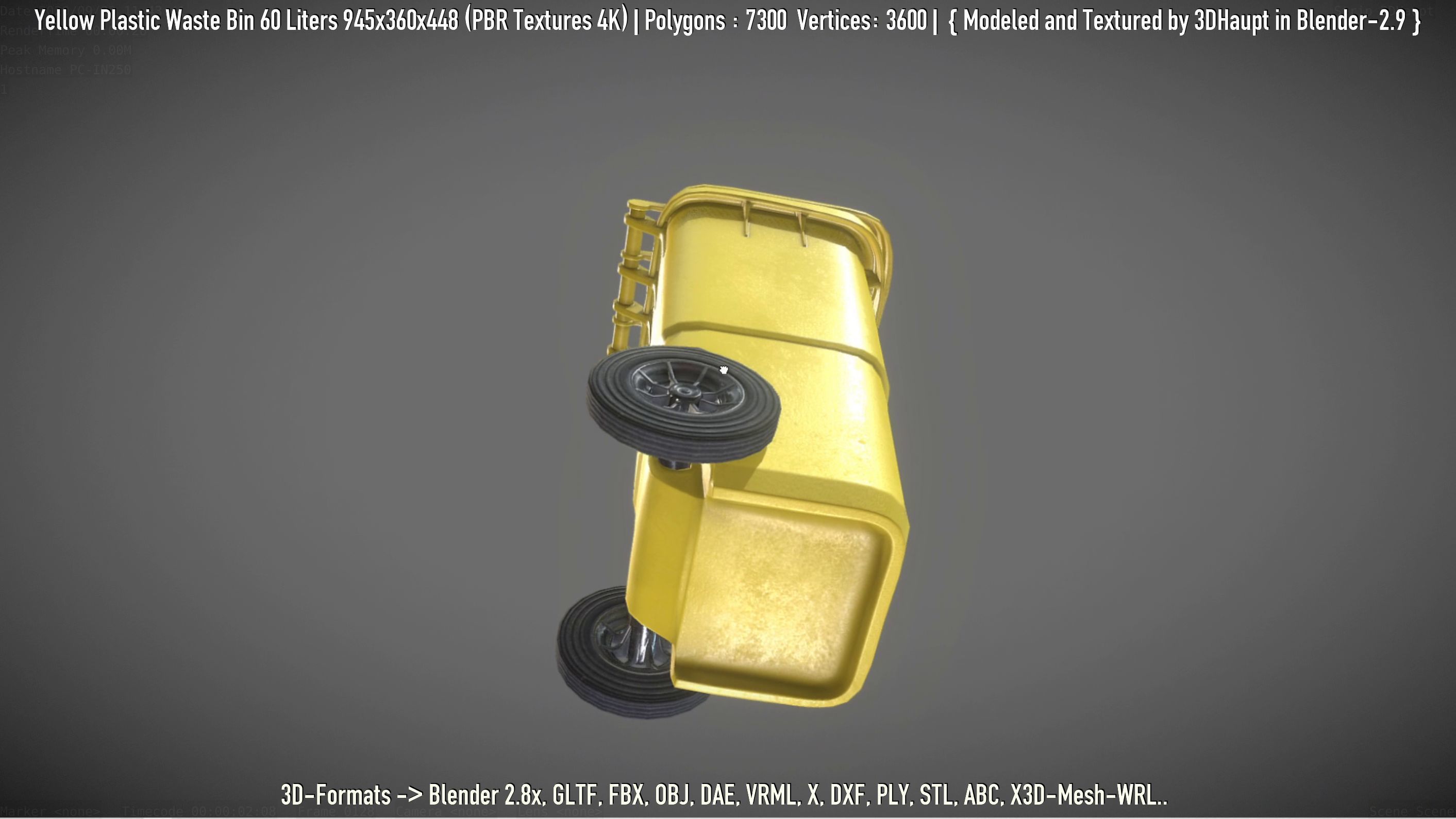 Yellow Plastic Waste Bin 60 Liters 945x360x448 Low-poly 3D model_89