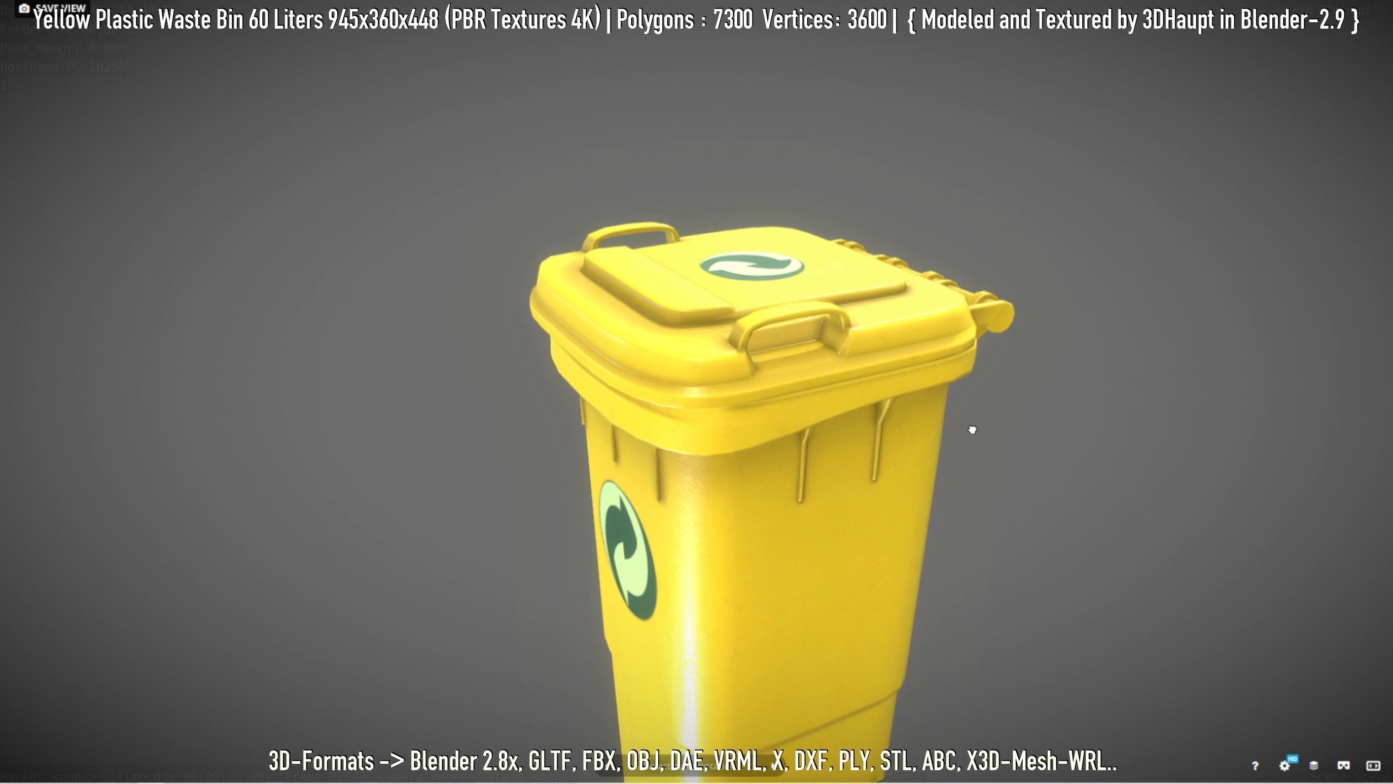 Yellow Plastic Waste Bin 60 Liters 945x360x448 Low-poly 3D model_40