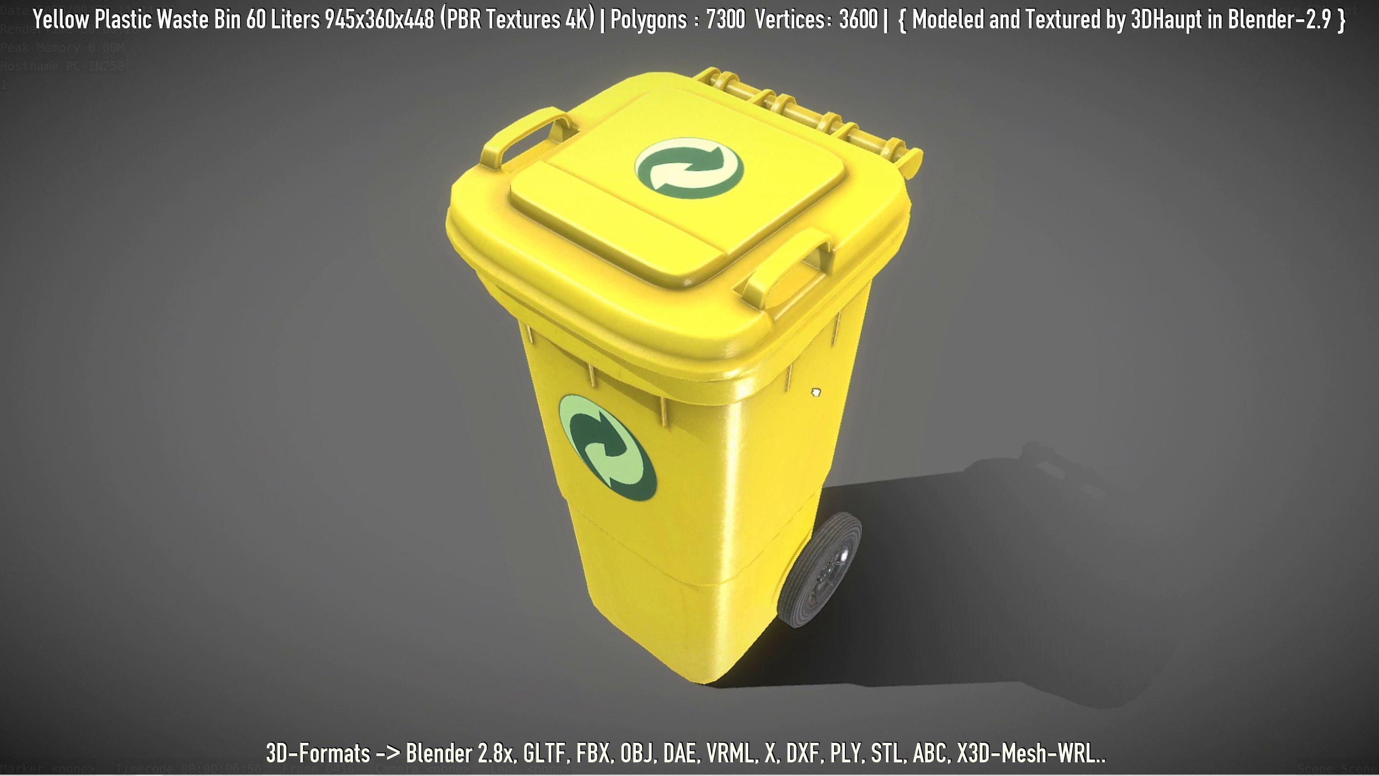 Yellow Plastic Waste Bin 60 Liters 945x360x448 Low-poly 3D model_88