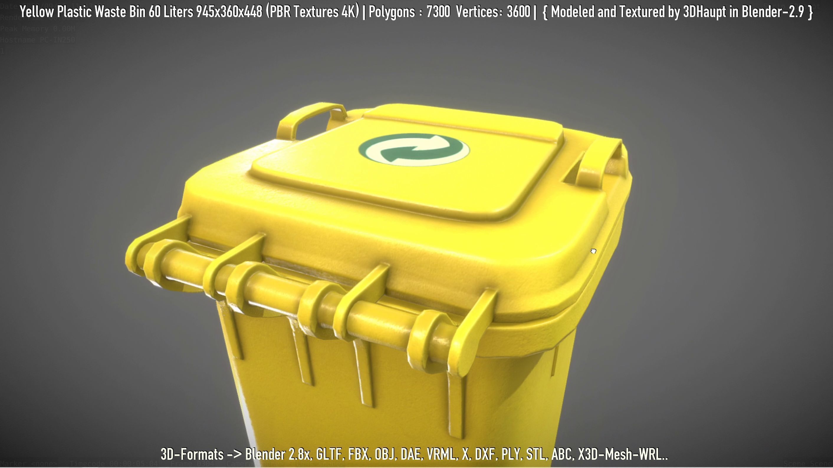 Yellow Plastic Waste Bin 60 Liters 945x360x448 Low-poly 3D model_79